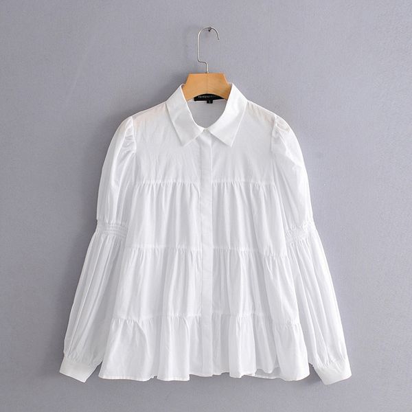 

autumn fashion white blouse women puff long sleeve chic ladies shirt turn down collar plus size stylish blusa feminina xs-l