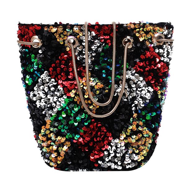 

new design colorful sequins fashion women casual bucket bag shoulder bag crossbody purses and handbags chain tote bags