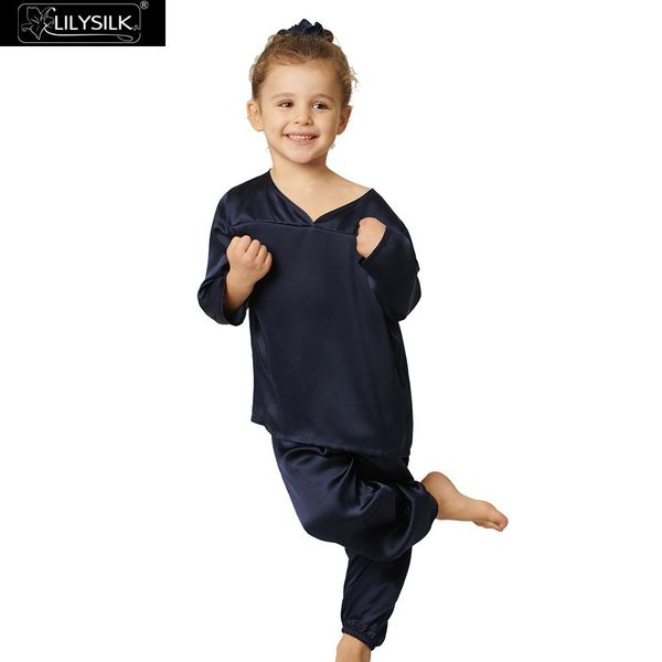 

lilysilk pajamas set for kids silk classic pure color new ing, Blue;gray