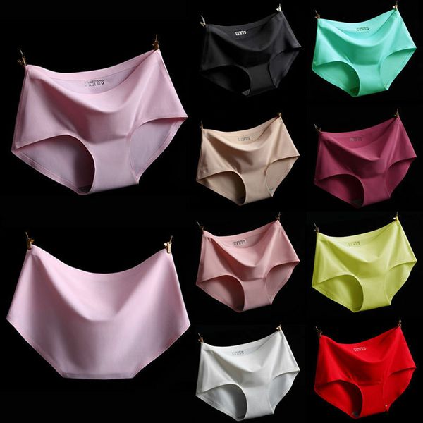 

women mid waist soft ice silk seamless lingerie briefs underwear panties hipster underpants, Black;pink