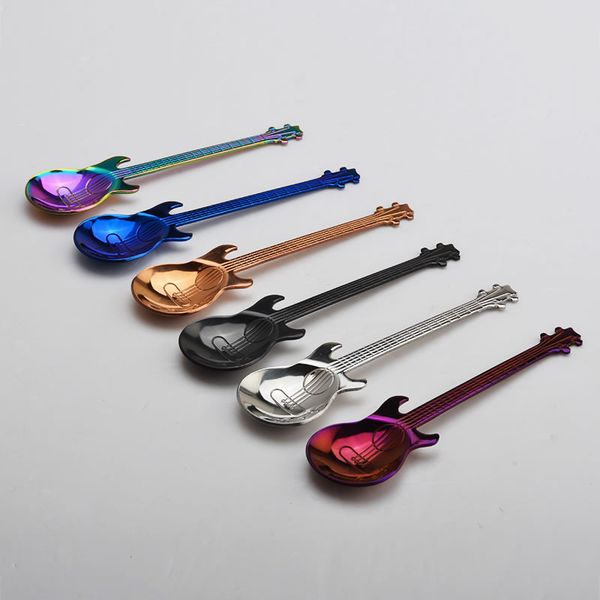 

obr stainless steel spoon coffee guitar shape music theme tea stirring spoon small ice cream dessert scoop creative flatware