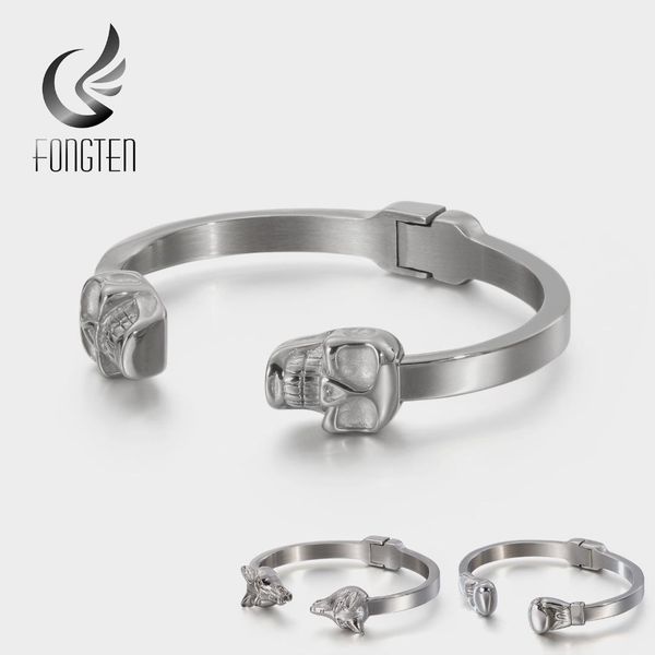 

fongten vintage skull wolf boxing gloves silver color stainless steel bracelet men bangle fashion jewelry, Black
