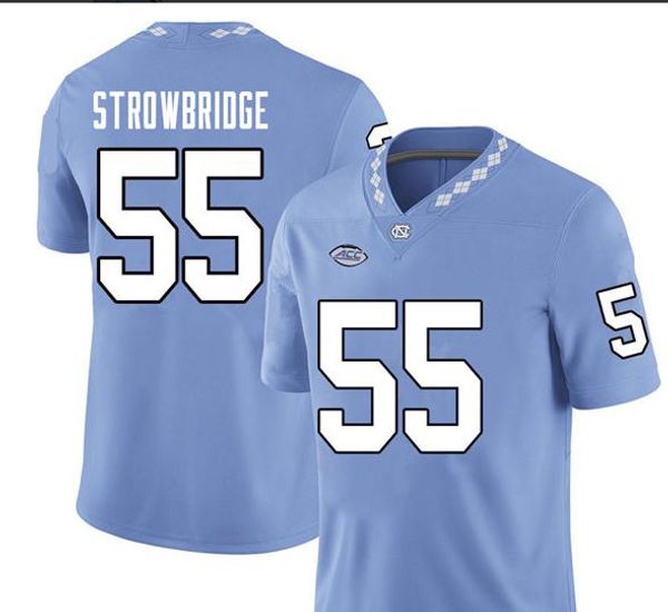 

custom blue white unc tarheels jason strowbridge #55 real full embroidery college jersey size s-4xl or custom any name or number jersey, Black;red