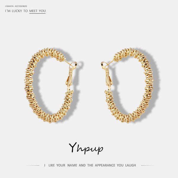 

yhpup fashion punk gold hoop earrings charm round brand geometric earrings copper for women statement party jewelry brincos gift, Golden;silver