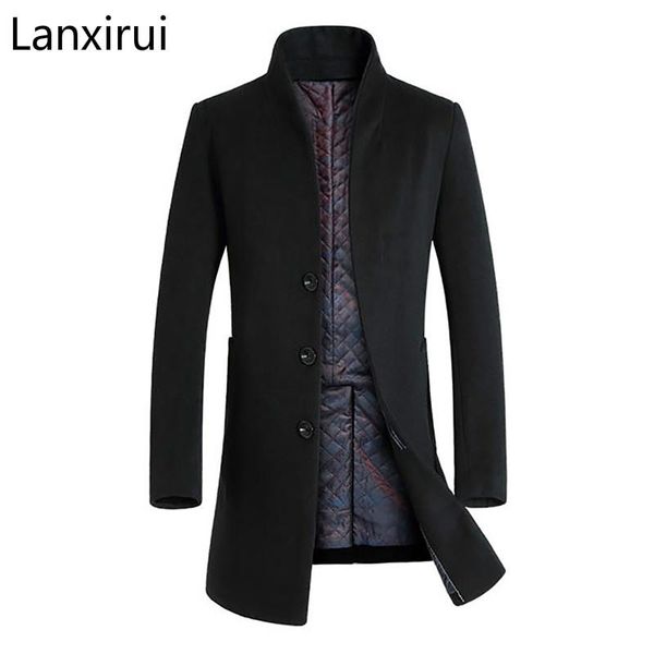 

new winter woolen long peacoat men slim fit casual thick overcoat mens warm windbreaker trench coat jackets ,ma209, Black