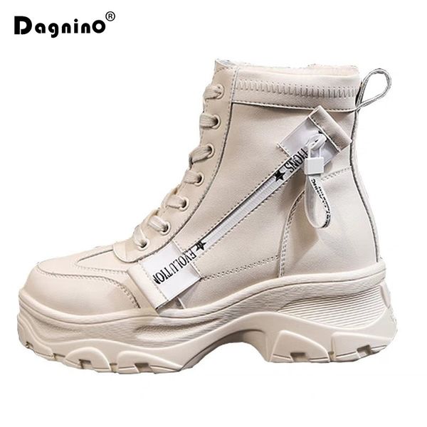 

women thick bottom snow boots 2019 lace up boots female ankle zipper brand winter warm platform wedge heel shoes, Black