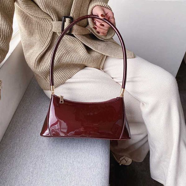

women solid trendy baguette bag designer fashion clutch shoulder bag ladies retro vintage patent leather zipper handbag bolsa