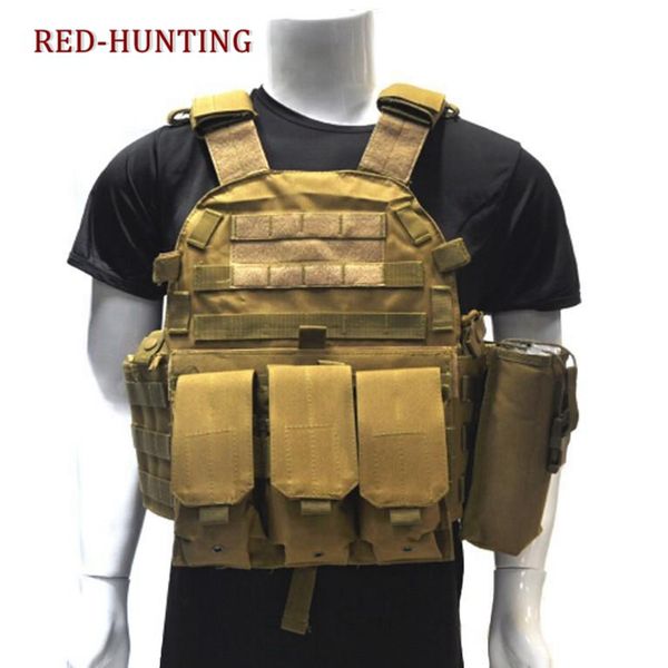

600d nylon molle tactical vest body armor hunting plate carrier 094k m4 pouch combat gear multicam, Camo;black