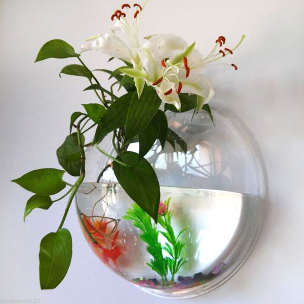 

2 sizes pot plant wall mounted hanging aquarium transparent acrylic fish bowl fish tank flower plant vase home decoration
