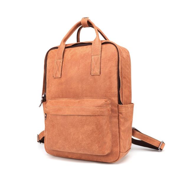 

vintage men backpack cow leather school backpack bag fashion waterproof travel bag casual leather book bags male lapbag