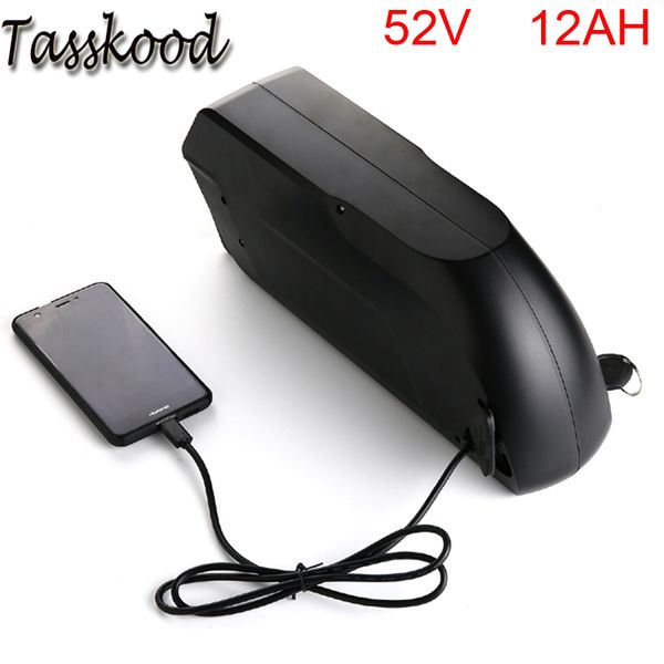 

51.8v 1000 w bicicleta elÃ©trica bateria de lÃ­tio 52v 12ah tigershark para baixo tubo ebike bateria com 5 v usb + carregador para panasonic c