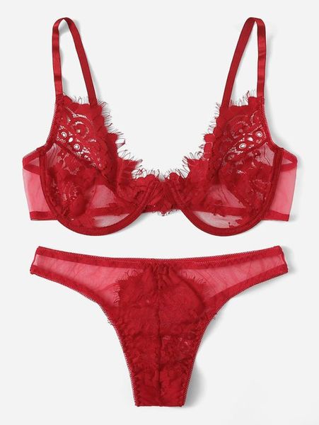 

женское сексуальное женское белье babydoll кружевной бюстгальтер стринги 2 шт. комплект трусики нижнее белье пижамы пижамы, Red;black