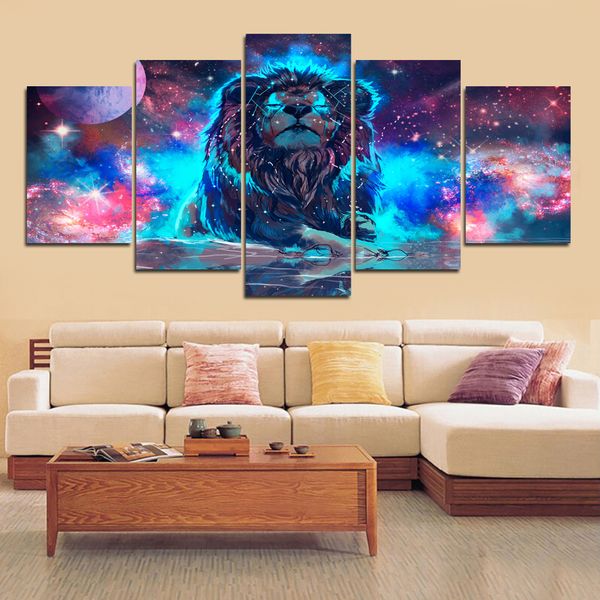 

wall art decor painting canvas prints paintings 5 pieces color abstract nebula lion constellation poster pictures living room no frame