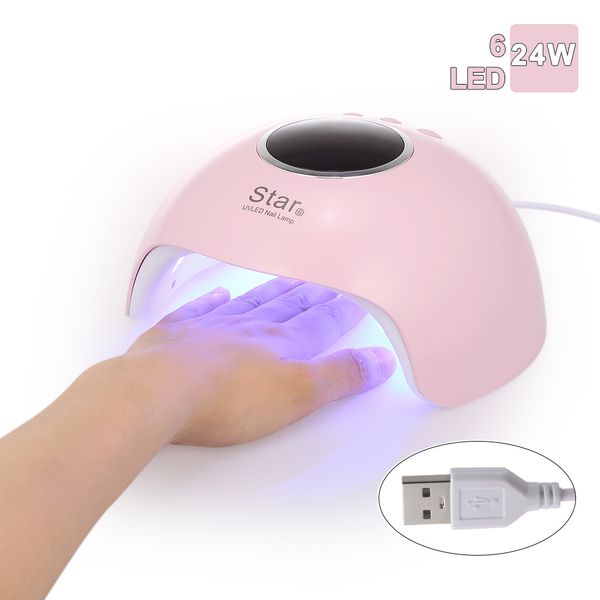 

24w star 6 usb charging nail lamp dryer portable led uv nail dryer curing lamps intelligent fingernail toenail gel curing tool