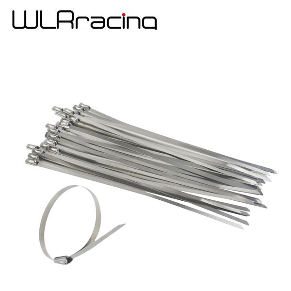 

wlr racing - 200mm x 12" / 300mm x 12" stainless steel header exhaust wrap self locking cable zip ties straps 100pcs sls02/03