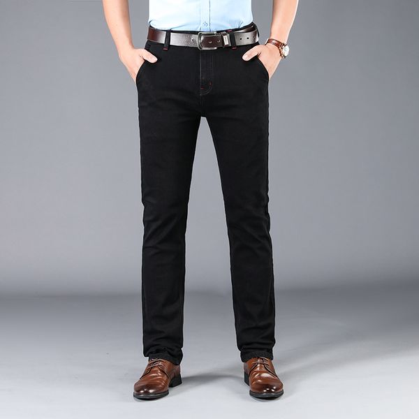 

men slim fit jeans in washed denim with side pocket men's cotton jeans with zip button black style for autumn winter, Blue