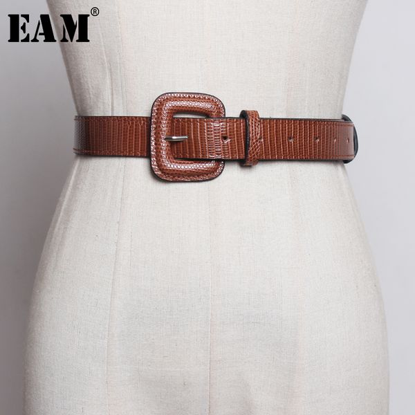 

eam] pu leather big square buckle split joint long belt personality women new fashion tide all-match spring autumn 2020 1a779, Black;brown