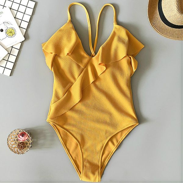 

women's swimwear 2021 ruffled one piece swimsuit women v neck female ribbed bathing suit xxl plus size monokini swim wear bodysuit, White;black