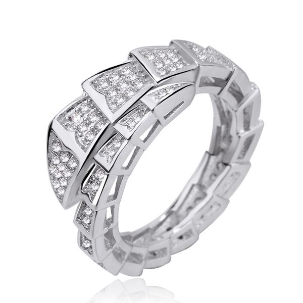 

europe and the united states new snake-shaped adjustable ring plating 925 silver inlaid crystal couple ring, Slivery;golden