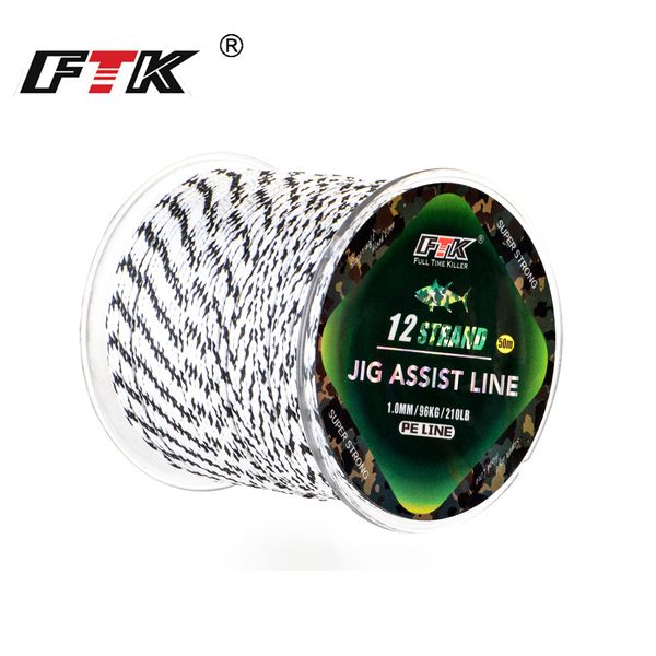 

ftk 50m 12 strands pe braided wire 70lb-210lb excellent spear gun line super strong multifilament jig fishing line rope cord