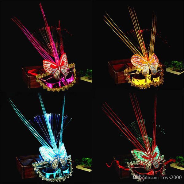 

6 colors led halloween party masks flash glowing feather mask mardi gras masquerade cosplay venetian masks halloween costumes gift