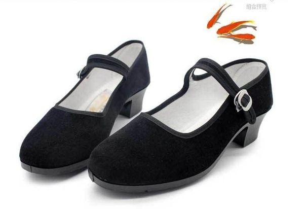 

new style old beijing cloth shoes women's round head single shoes l etiquette suede dance black fabric