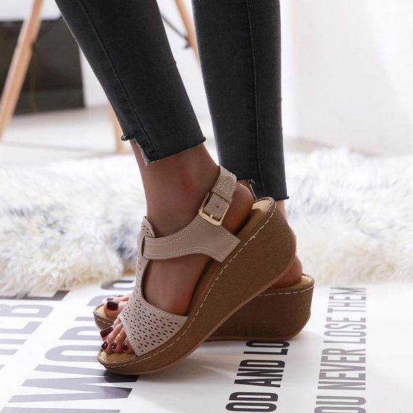 

wedges shoes for women low heels walking sandals ladies fashion casual peep toe hollow out wedges platforms sandals shoes sandal, Black