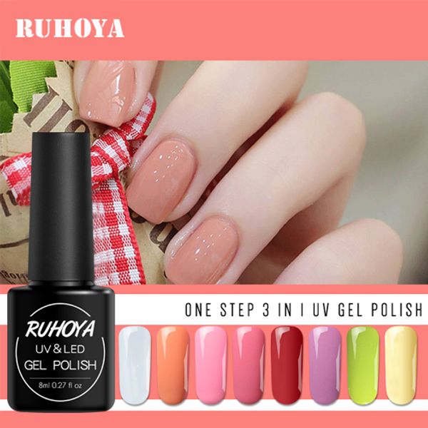 

nail gel ruhoya art design one step lacquer beauty 8ml polish soak off enamel uv lucky for manicure varnish, Red;pink
