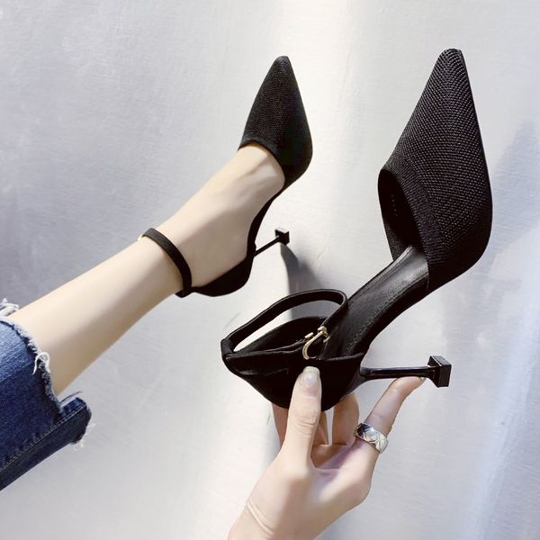 

shallow single shoes fashion women pumps pointed toe pu leather square high heel buckle strap anti-skid red and black u14-76