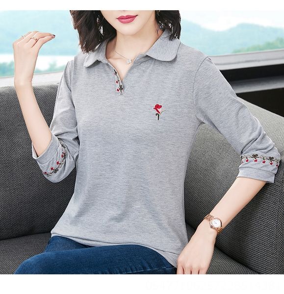 

medium sleeve women's loose lapel cotton autumn t- t-shirt clothes 2020 collar middle-aged mother polo shirt fashion, White
