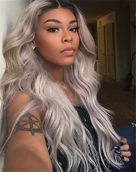 

Brazilian human ombre human lace front wig black grey lace front wig two tone gray human hair wig full lace wig