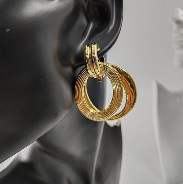 

exaggerated chunky gold double circle clip earrings without piercing for women no hole kupe kolczyki oorbellen brincos, Silver