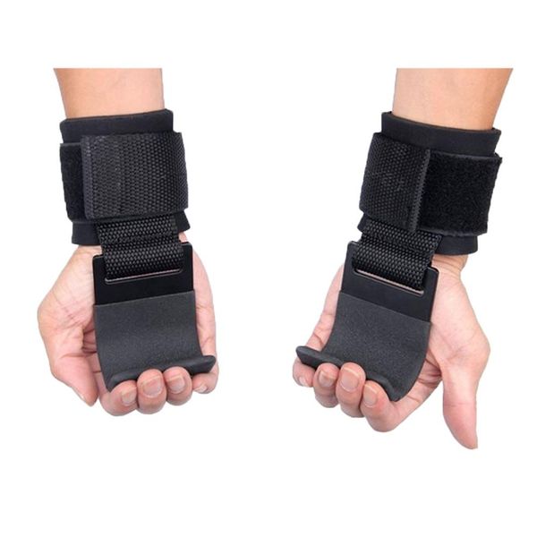 

2pcs weight lifting hook hand bar grip wrist straps glove weightlifting strength training sports gym fitness hook gloves, Black