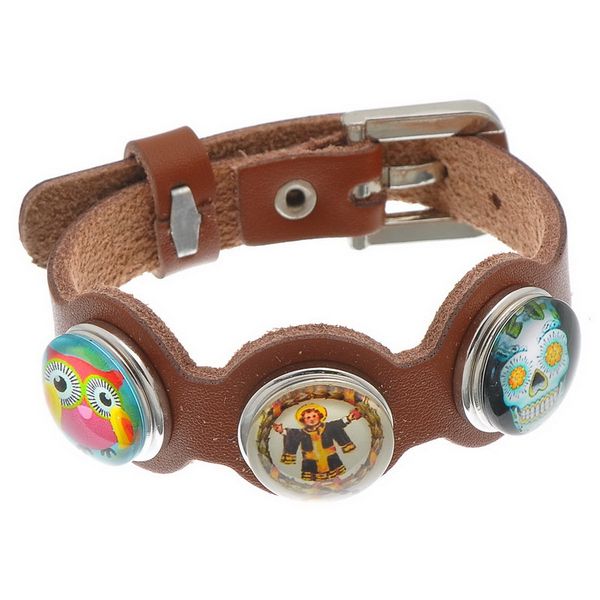 

diy real leather snap bracelets bangles fit 20mm snap buttons personality 3buttons simple wholesale se0098, Black