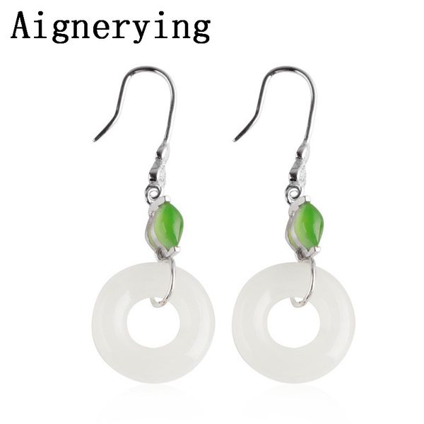 Geschenkbox Natürliche Hetian Jade Lea Ohrringe Zertifikat 925 Sterling Silber Earing Frauen Vintage Hochzeit Ohrringe Schmuck