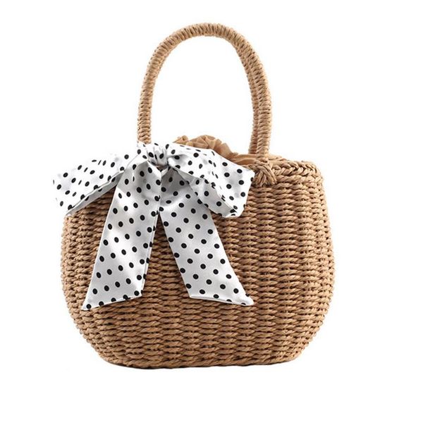 

women woven bag fashion new creative shell moon straw bag scarf plus hair ball decoration straw portable woven beach handbag