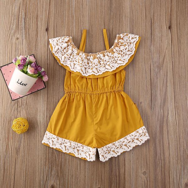 

2020 summer swimsuit toddler kids baby girl lace patchwork romper jumpsuit playsuit off shoulder outfits clothes, Blue