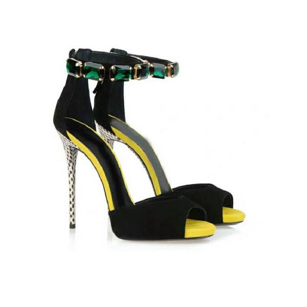 

2019 summer fish mouth mature buckle emerald fashion sandals quick-drying super high heel stiletto large size women's shoes, Black