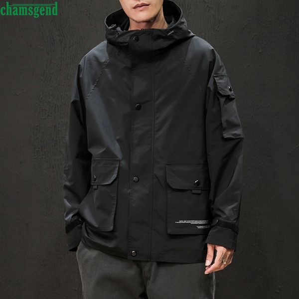 

chamsgend men's windproof jackets casual solid plus size hooded jacket zipper outwear chaquetas a prueba de viento, Black;brown