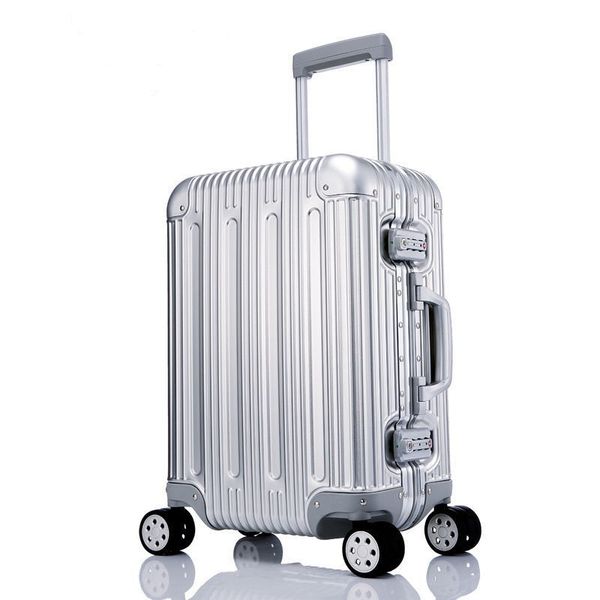 

100% metal luggage aluminum alloy carry-ons rolling luggage suitcase high strength bag tsa unlock silver 20 inch