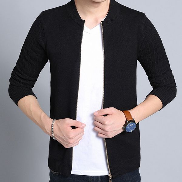 

nibesser 2019 new men fashion zipper cardigan slim fit streetwear autumn men sweater coats korean style solid color sweater, White;black
