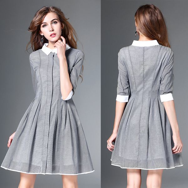 

Luxury Women's dress New Summer style seven - point sleeve a line skirt waist - slim plaid dress Size S-2XL