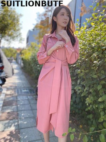 

suitlionbutf 2020 spring сыпучие полного рукав футболки с длинным платьем корейского sukienki ropa mujer орденских лент вадим e девушка элег, Black;pink