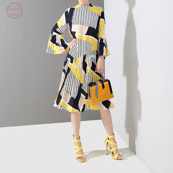 

korean style womens pleated dress long sleeve wild cotton dress female stand collar spring new 2019 women clothing, Black;gray