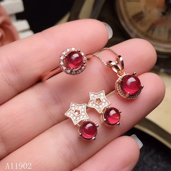 

kjjeaxcmy boutique jewels 925 sterling silver inlaid natural gemstone aluminum magnesium garnet ladies ring pendant earrings set, Black