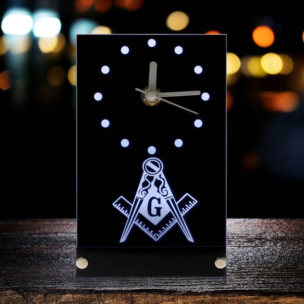 

masonic mason ason electronic table clock masonic signs square & compass ason logo desk clock watch with led backlight