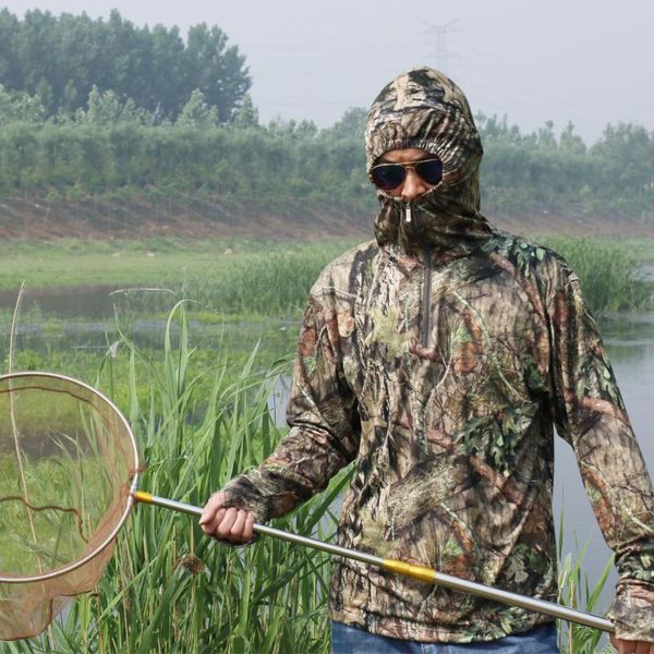 

hunting sets breathable bionic camouflage outdoor clothing finshing ghillie jacket with cap camping uniform, Camo