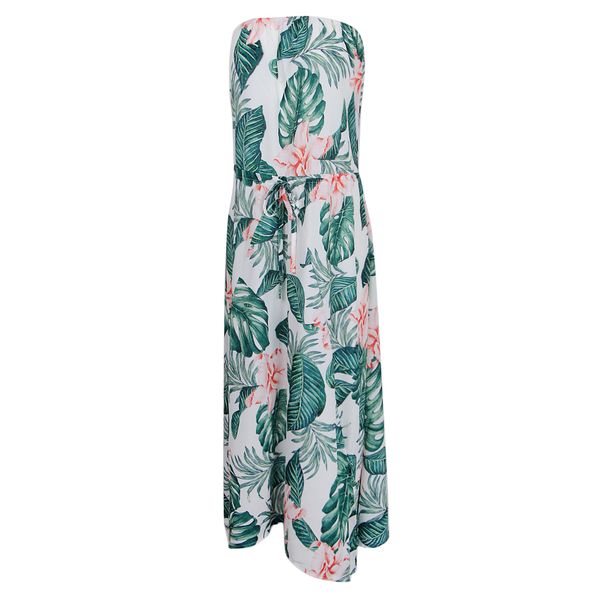 

women's summer strapless floral print boho tube wrap chest beachwear dress, White;black