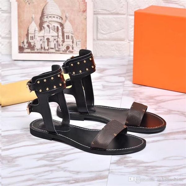 

luxury branded women print leather nomad sandal ankle wrap designer leather outsole perfect flat printed leather sandals0l0v15, Black