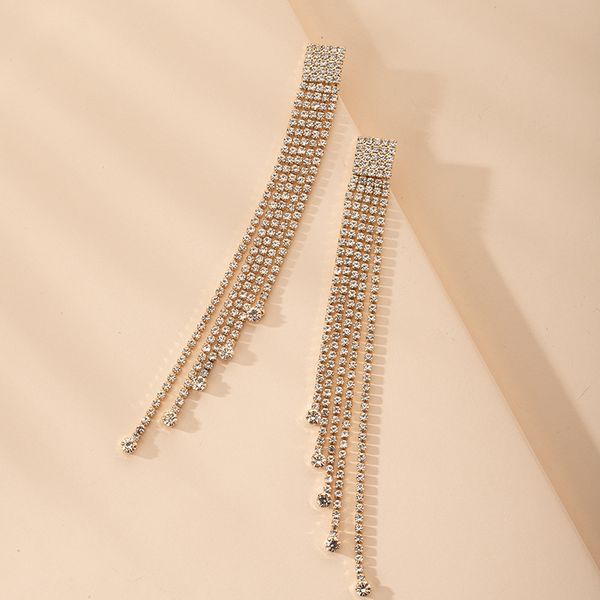 

ins bling rhinestone long tassel wedding bridal earrings korean fashion trendy women party jewelry, Silver